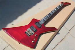 Factory Custom Unusual Red Electric Guitar With Flame Maple Veneer,Floyd Rose Bridge,Gold Hardware,Can be Customised