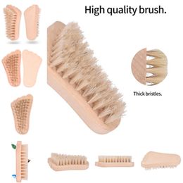 Foot type Boar Bristles nail brush Natural environmental Cleaning Brush Wooden massage brush T9I00119