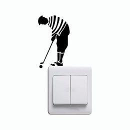 KG-240 Men Playing Golf Light Switch Sticker Cartoon Golfer Vinyl Wall Sticker