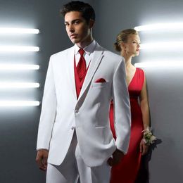 3 Piece Elegant White Groom Wedding Tuxedos Custom Formal Groom Wear Groomsman Suit Best Fitted Business Suits (Jacket+Pant+Vest)
