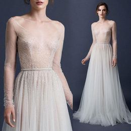Paolo Sebastian Sexy Sequin Sheer Evening Dresses With Sash Sweep Train Tulle Formal Evening Prom 4023