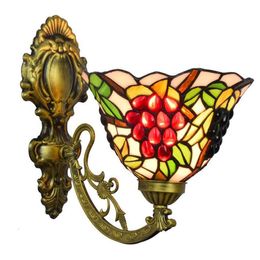 cheap living room lights UK - Tiffany Style Grape Wall Lamp Led Vintage Sconces Stained Glass Corridor Cheap Lights For Bedroom Living Room Hallway Wall Art Light