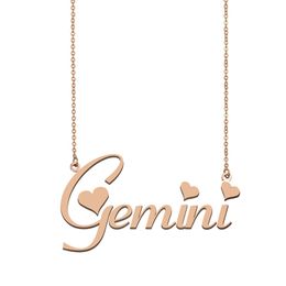 Gemini Name Necklace Pendant for Women Girls Birthday Gift Custom Nameplate Kids Best Friends Jewellery 18k Gold Plated Stainless Steel