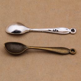 Antique bronze silver spoon Charms DIY Pendant Accessory For necklace Jewelry Making findings 55*11mm