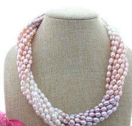 Beautiful fine jewelry 18 "8 strands Multi Color rice pearl necklace EMS free shipping