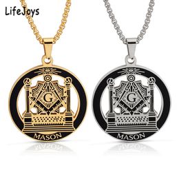 Freemason Necklace Masonic Pendant Freemasonry Jewellery Stainless Steel Free Mason Symbols Necklaces Men Gold Colour Hip Hop Gift