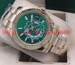 Free Shipping 42mm Sky Dweller 326934 326938 Asia 2813 Movement Automatic Mechanical Green Mens Watch 18K Yellow Gold Men's Wrist Watches