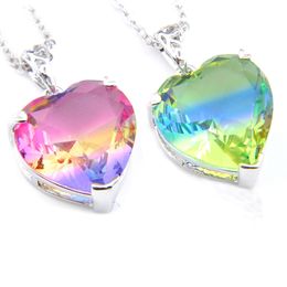 Luckyshine 2 Pcs New Women Pendants Heart Fire colorful Bi colored Tourmaline Gems 925 Silve Necklace For Women Zircon Gift Necklaces P