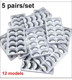 3D Eye Lashes Thick False Eyelashes 5 Pairs of False Eyelashes Eye Makeup Mink False Lashes Soft Natural 12 Models
