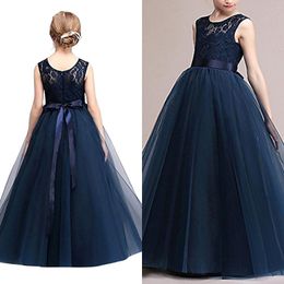 Navy Blue Cheap Flower Girl Dresses In Stock Princess A Line Sleeveless Kids Toddler First Communion Dress with Sash MC0889