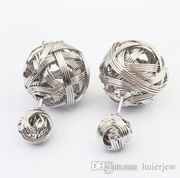 Ball Double Pearl Channel Earring Jewellery Fashion Metal Mesh ed Stud Earrings263f