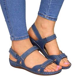 Floopi Sandalen für Damen, niedlich, offener Zehenbereich, breites, elastisches Design, Sommer-bequeme Kunstleder-Knöchelriemen mit flacher Sohle, Memory-Schaum, 11