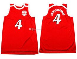 Giannis Antetokounmpo #4 High School Filathlitikos B.C. Red Retro Basketball Jerseys Mens Stitched Custom Any Number Name