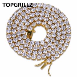 TOPGRILLZ Hip Hop Chain Necklace All Iced Out 1 Row 4mm Micro Pave CZ Stones Necklaces Punk Rock Jewellery 20inch, 24inch