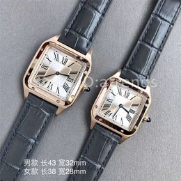 Top Quality Fashion Quartz Watch Men Women Gold Silver Dial Sapphire Glass Leather Strap Wristwatch Classic Square Design Dress Clock 1732