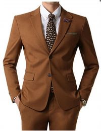 New Style Side Vent Two Buttons Brown Wedding Groom Tuxedos Notch Lapel Groomsmen Men Suits Prom Blazer (Jacket+Pants+Tie) NO:2026