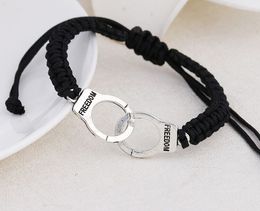 20pcs/lot Special Lettering FREEDOM Woman Handcuffs Bracelet Handmade Black Braided Bracelet Couple Lover Valentine's Day Gift Jewelry