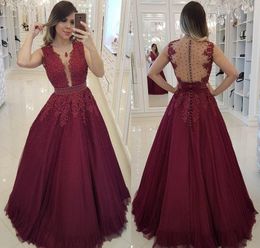 2019 Cheap Long Prom Dress Burgundy Backless Appliques Formal Pageant Holidays Wear Graduation Evening Party Gown Custom Made Plus Size