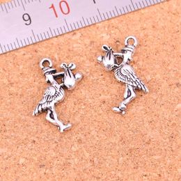 89pcs Charms stork baby bird Antique Silver Plated Pendants Making DIY Handmade Tibetan Silver Jewellery 23*18mm