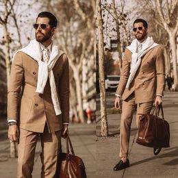 Spring Summer Mens Groom Wedding Suits Groom Double Breasted Peaked Lapel Formal Work Prom Office Blazer Jacket(Jacket+Pants)