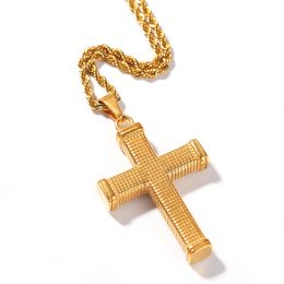 Unisex Men Women Fashion Hip Hop Necklace Yellow Gold Plated 316L Stainless Steel Cross Necklace for Men Nice Gift for Boy Friend