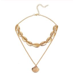 Bohemian Multilayer Ocean Seashell Beach Pendants Necklace Women Fashion Gold Colour Beach Shell Chain Necklace Jewellery GB1094