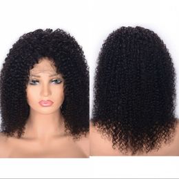 Indian Human Hair Kinky Curly Lace Front Wig Pre Plucked Natural Colour Wigs African American
