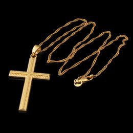 Cross Pendant Chain 18k Yellow Gold Filled Simple Style Womens Mens Crucifix Pendant Necklace Fashion Jewelry Gift