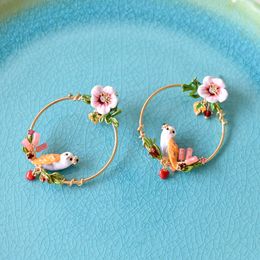 Fashion-Warmhome Trendy Jewelry Enamel Glaze Owl Hibiscus Flowers Red Heart Pendant Women Stud Earrings