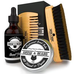 MOQ 100Pcs Amazon Beard Brush Moustache Combs Beards Oil & Balm (Wax) Custom LOGO Mens Beard Kits in Gift Box