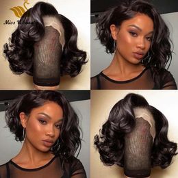 Short Wavy Loose Wave Big Curly Frontal Lace Wig Virgin Hair Front LaceWig Unprocessed Natural Colour Cuticle Aligned