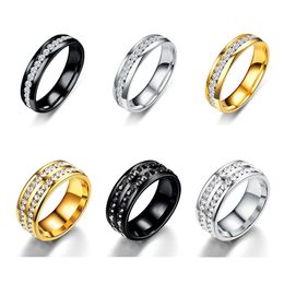 Stainless Steel Diamond Ring Fashion Titanium Stainless Steel Wedding Ring Classic Silver Plated Single Double Row Crystal Promise Anniversa