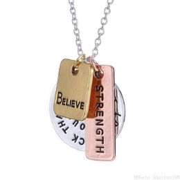 Believe Coin Pendant Necklaces Long Chains Hand Stamped Letters Charm Necklace Round Pendant for Women Men Statement Jewelry Christmas Gift