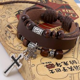 Jesus Cross Bracelet bead Strands Leather Multilayer Wrap Bracelets Bangle cuff Jewellery