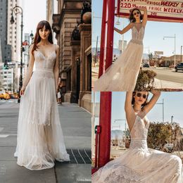 flora bridal bohemia wedding dresses spaghetti lace appliques backless bridal gowns plus size beach boho robe de marie