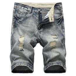 Jeans da uomo Pantaloncini strappati dritti Uomo Summer Brand Mens Stretch Short Casual Streetwear Elastic Biker Denim 29-42