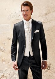 New Style Black Groom Tuxedos Peak Lapel Groomsmen Mens Wedding Dress Excellent Man Jacket Blazer 3 Piece Suit(Jacket+Pants+Vest+Tie) 16