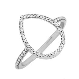 Wholesale-Cheap love heart rings 50 S925 silver fits for pandora style bracelet Teardrop Silhouette Ring 196253CZ H8ale