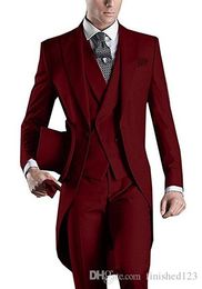 New Arrival Burgundy/Black/White/Grey/Light Grey/Purple//Blue Tailcoat Groomsmen Men Wedding Party Suits (Jacket+Pants+Vest+Tie) NO:2163