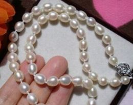 necklace Free shipping 7-8MM WHITE Cultured FRESHWATER RICE PEARL NECKLACE 18''