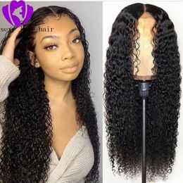 Deep part 360 lace kinky curly Lace Front Wig Pre Plucked black curly synthetic Lace Front Wig For Women Baby Hair