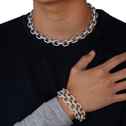 Men big gold chain oval o shaped micro-set full cubic zirconia shiny necklace bracelet boys personality hiphop hipster iced out large chains