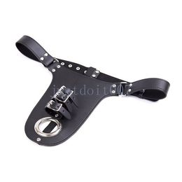 Bondage Black PU leather male chastity belt panties Pant ring strap restraint device Man #R65