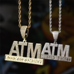 Iced Out ATM Addicted to Money Gold Silver Plated Full Zircon Men's Hip Hop Jewellery Gifts