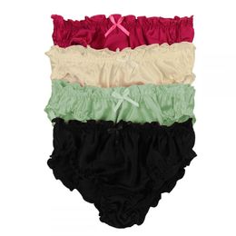 Women's Flouncing Panties Lot 4 Pair 100% Silk Women's String Bikinis Sexy Briefs Lady Underwear US S M L XL (W23"-34")