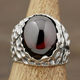 Wholesale- Silver Huge Red CZ Stone Mens Biker Rocker Punk Ring 8Y003 US Size 8.5~10 Free Shipping