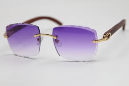 Wholesale Rimless 3524012 Gold Wood Glasses Unisex Sunglasses Silver Blue Yellow Lens fashion men C Decoration frame glasse