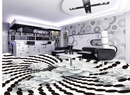 Fresh black and white stereo flower rotating 3D floor painting bathroom waterproof wallpaper