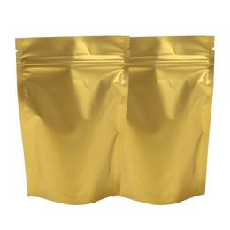 8.5x13cm (3.3x5.1") Gold color tear notch Metallic Mylar zip lock stand valve bag resealable aluminum foil stand up ziplock bag