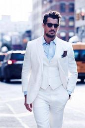 Ivory Groom Tuxedos Notch Lapel Groomsman Wedding 3 Piece Suit Fashion Men Business Prom Party Jacket Blazer(Jacket+Pants+Tie+Vest) 2555